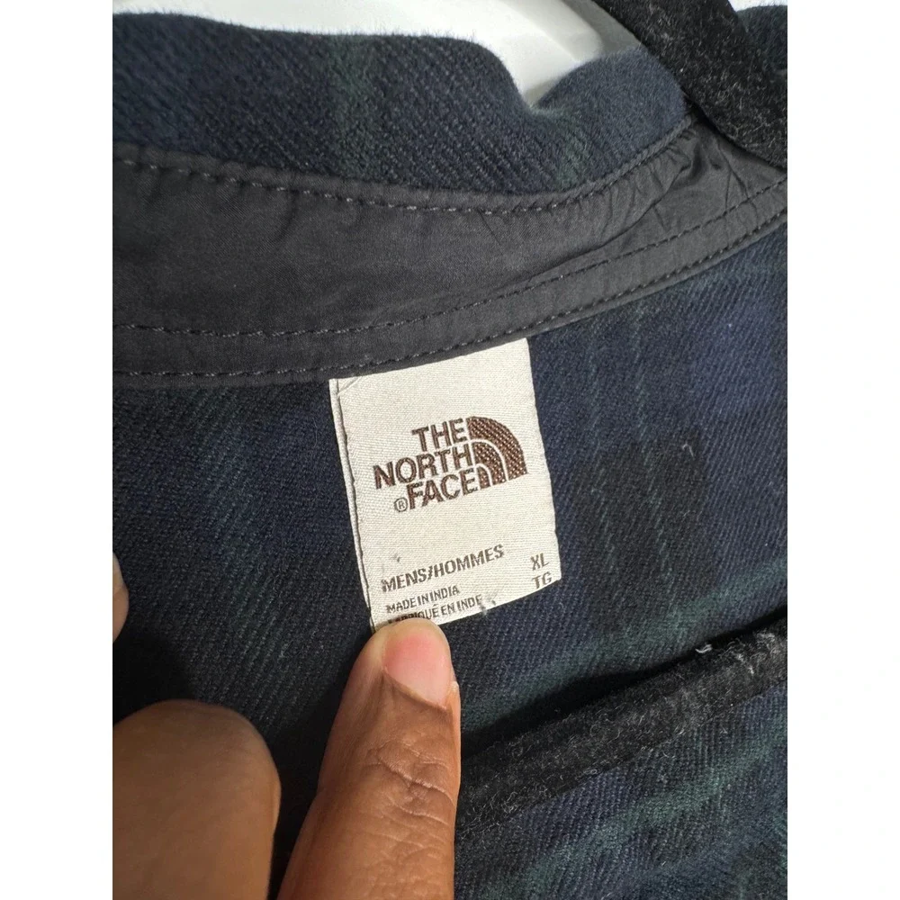 The North Face Mens XL Plaid Flannel Shirt Navy Blue Green Lined Long Sleeve